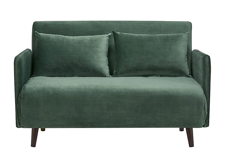 Belushi - Canapé convertible 2 places en velours pieds bois foncé - Vert forêt