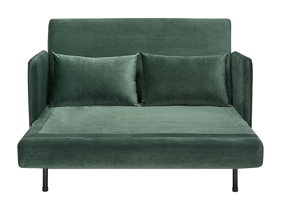 Belushi - Canapé convertible 2 places en velours pieds bois foncé - Vert forêt