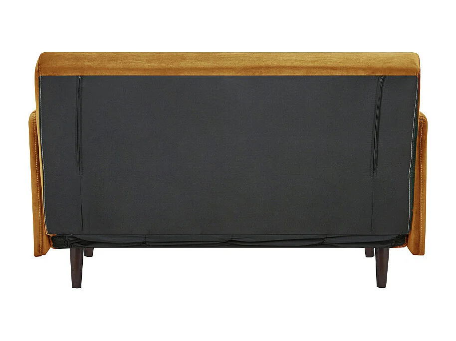 Belushi - Canapé convertible 2 places en velours pieds bois foncé - Jaune moutarde