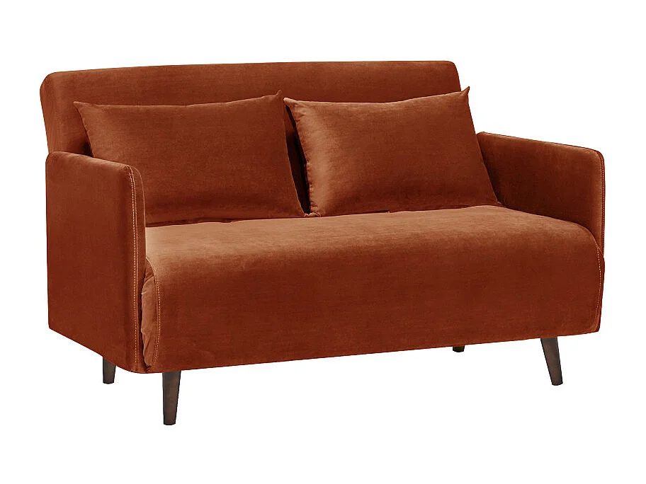 Belushi - Canapé convertible 2 places en velours pieds bois foncé - Rouille