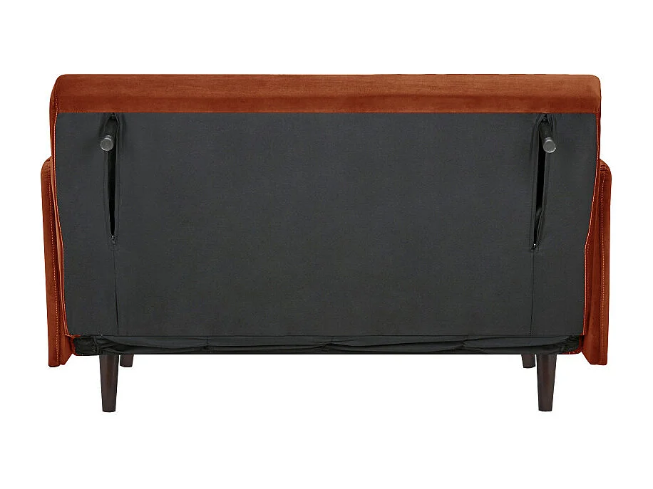 Belushi - Canapé convertible 2 places en velours pieds bois foncé - Rouille