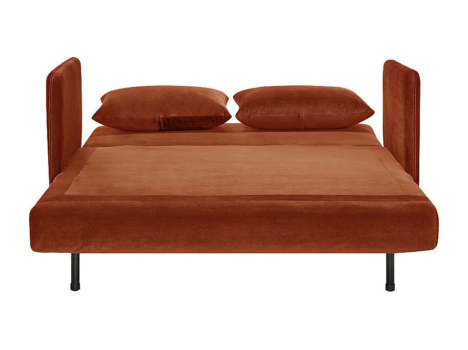 Belushi - Canapé convertible 2 places en velours pieds bois foncé - Rouille