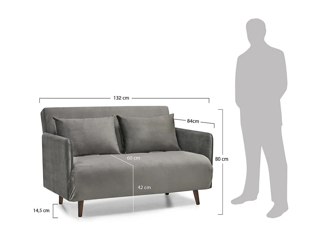 Belushi - Canapé convertible 2 places en velours pieds bois foncé - Rouille