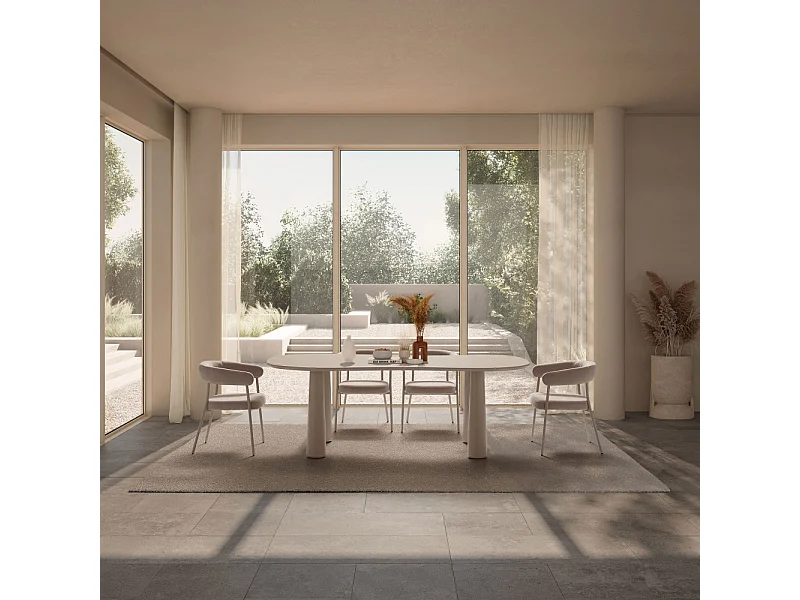 Adrine - Table à manger 8 personnes organique en bois  - Beige