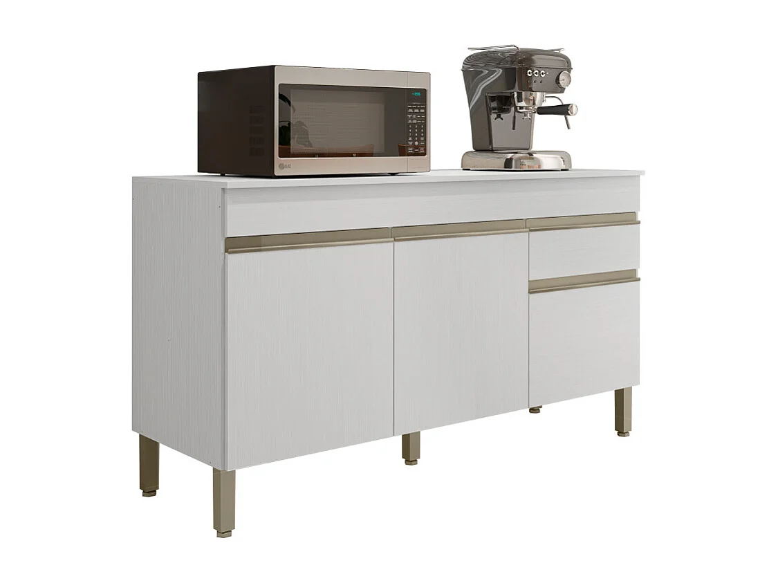 Buffet Bas 3 Portes 1 Tiroir Blanc 5 Niches L 150 H 86 P 53.3 cm