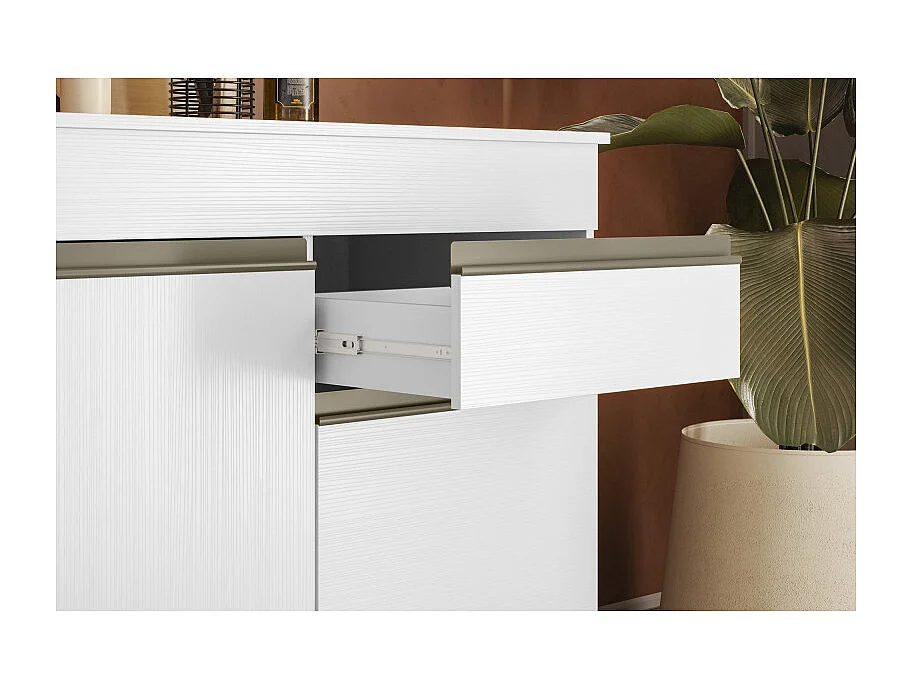 Buffet Bas 3 Portes 1 Tiroir Blanc 5 Niches L 150 H 86 P 53.3 cm