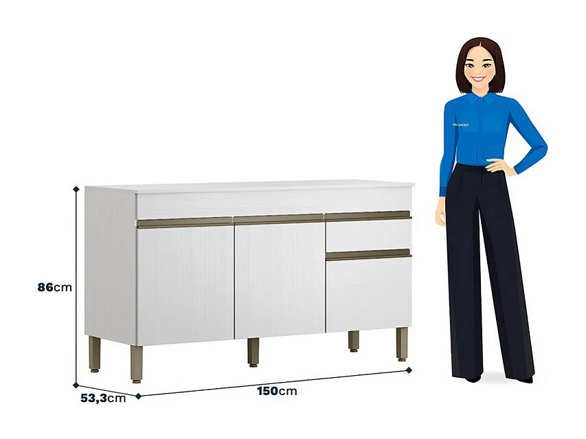 Buffet Bas 3 Portes 1 Tiroir Blanc 5 Niches L 150 H 86 P 53.3 cm