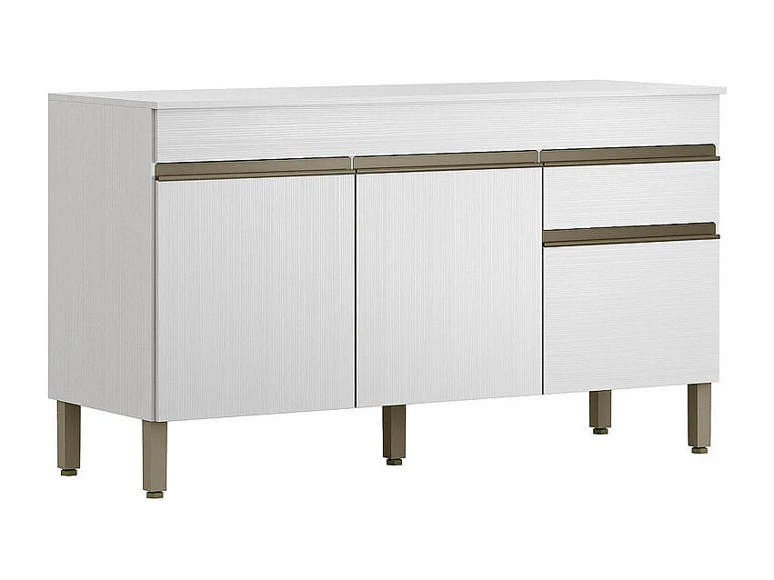 Buffet Bas 3 Portes 1 Tiroir Blanc 5 Niches L 150 H 86 P 53.3 cm