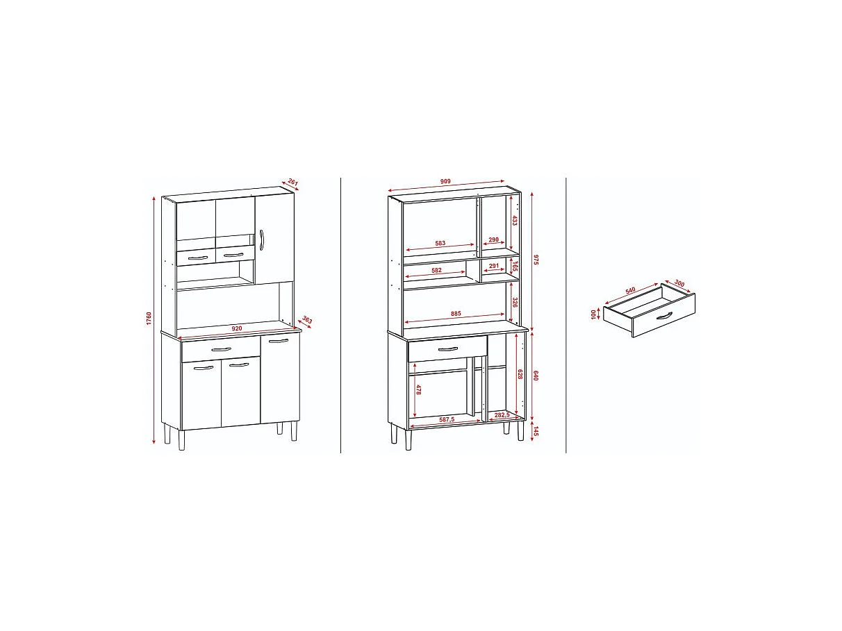 Buffet 6 Portes 1 Tiroir 7 Niches Blanc et Noir Vogue L 90.9 H 176 P 36.3 cm