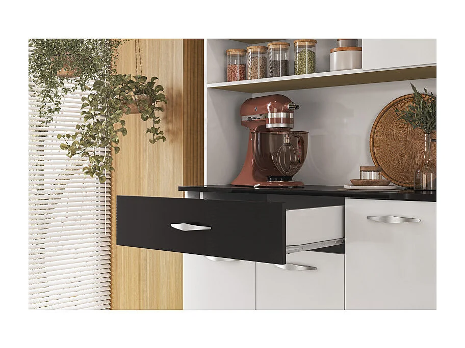 Buffet 6 Portes 1 Tiroir 7 Niches Blanc et Noir Vogue L 90.9 H 176 P 36.3 cm