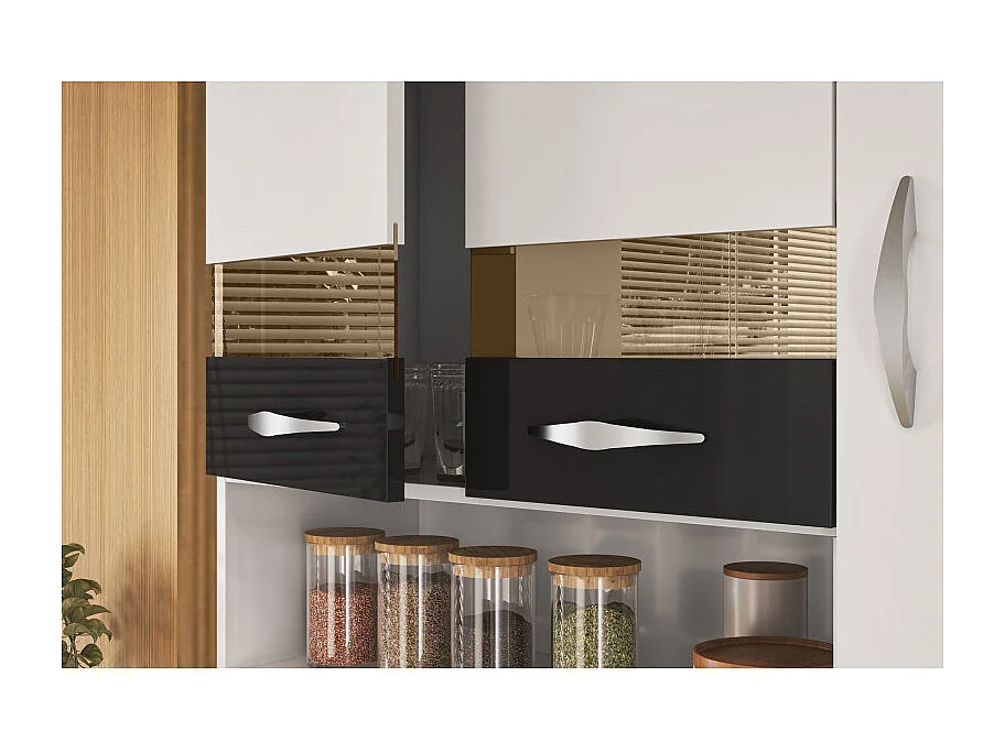 Buffet 6 Portes 1 Tiroir 7 Niches Blanc et Noir Vogue L 90.9 H 176 P 36.3 cm