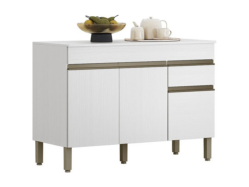 Buffet Bas 3 Portes 1 Tiroir Blanc 5 Niches L 120 H 86 P 53.3 cm