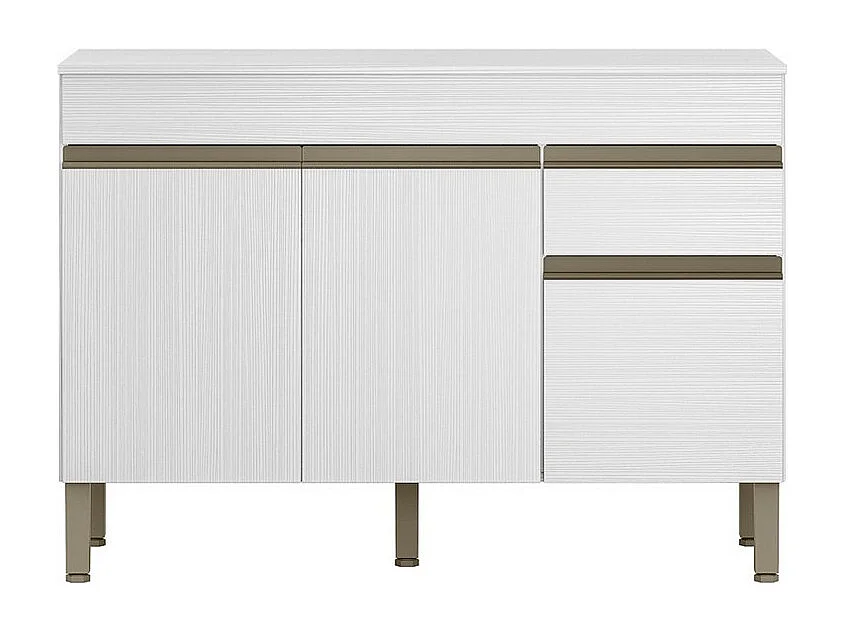 Buffet Bas 3 Portes 1 Tiroir Blanc 5 Niches L 120 H 86 P 53.3 cm