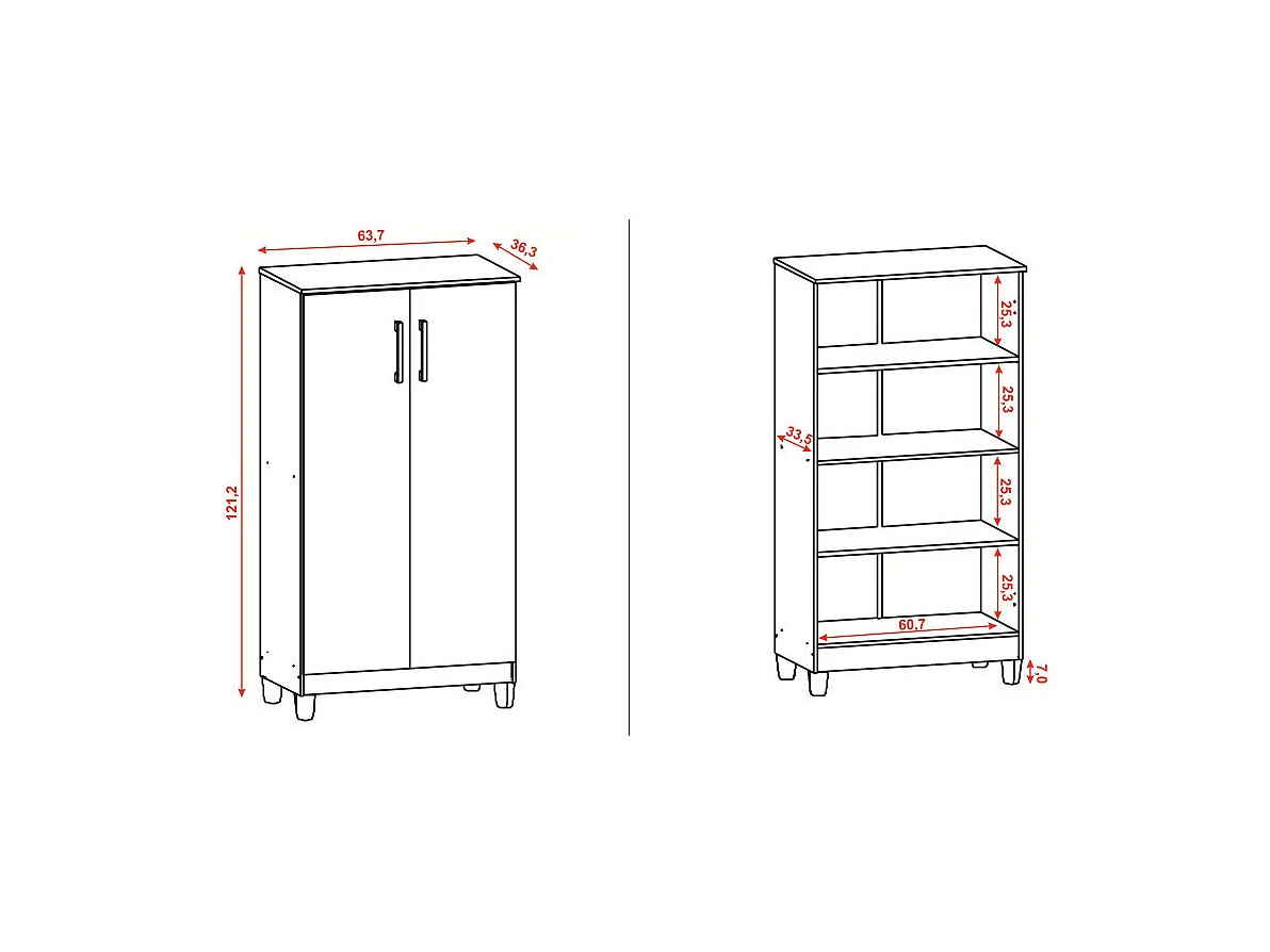 Armoire Multifonctions 2 portes 4 Niches Blanche L 63.7 H 121.2 P 33.5 cm