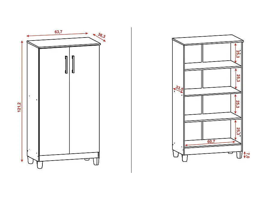 Armoire Multifonctions 2 portes 4 Niches Blanche L 63.7 H 121.2 P 33.5 cm