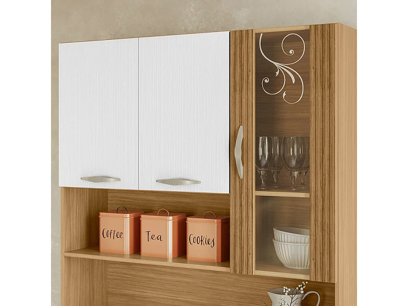 Buffet 6 Portes 1 Tiroir 7 Niches Chêne et Blanc Ecru L 90 H 173.5 P 36.3 cm
