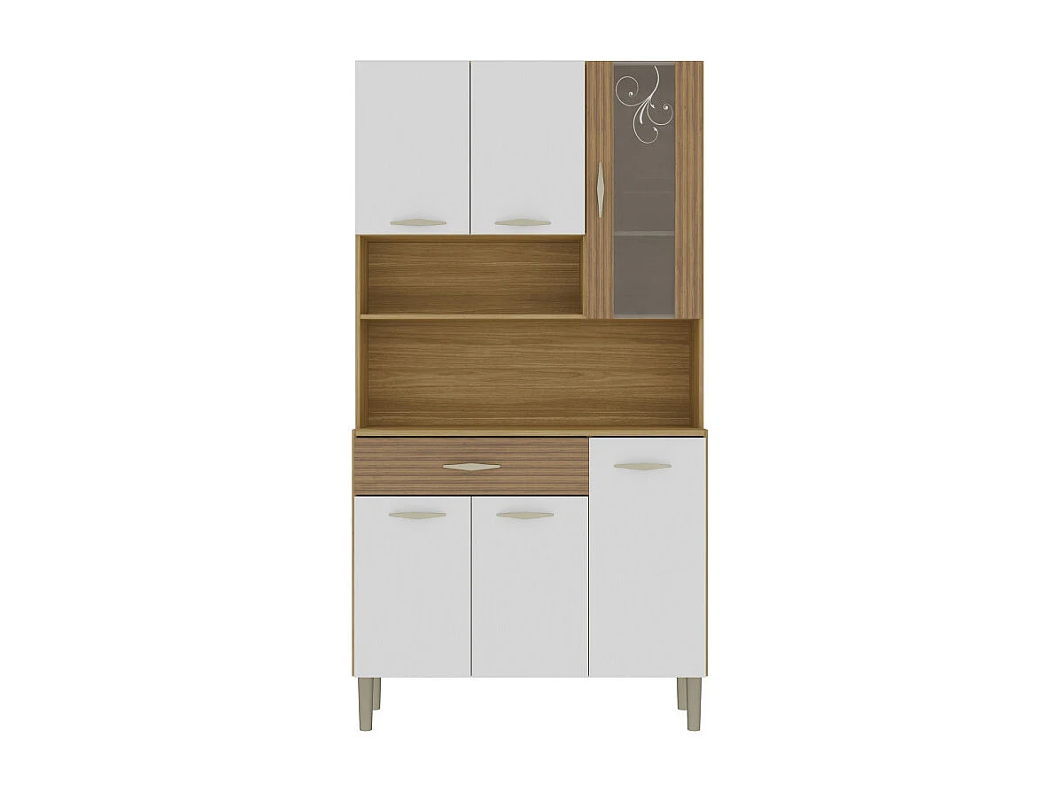 Buffet 6 Portes 1 Tiroir 7 Niches Chêne et Blanc Ecru L 90 H 173.5 P 36.3 cm