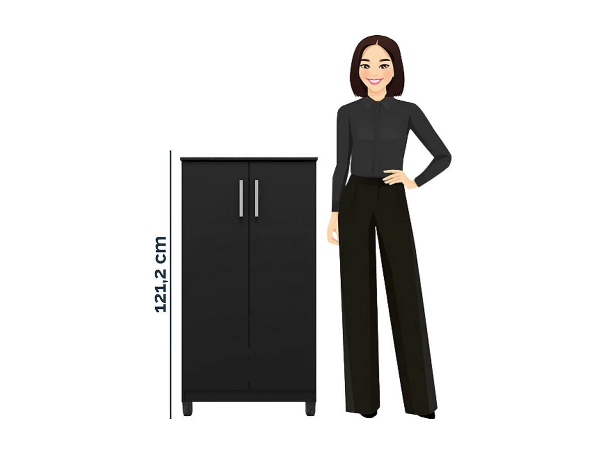 Armoire Multifonctions 2 portes 4 Niches Noire L 63.7 H 121.2 P 33.5 cm