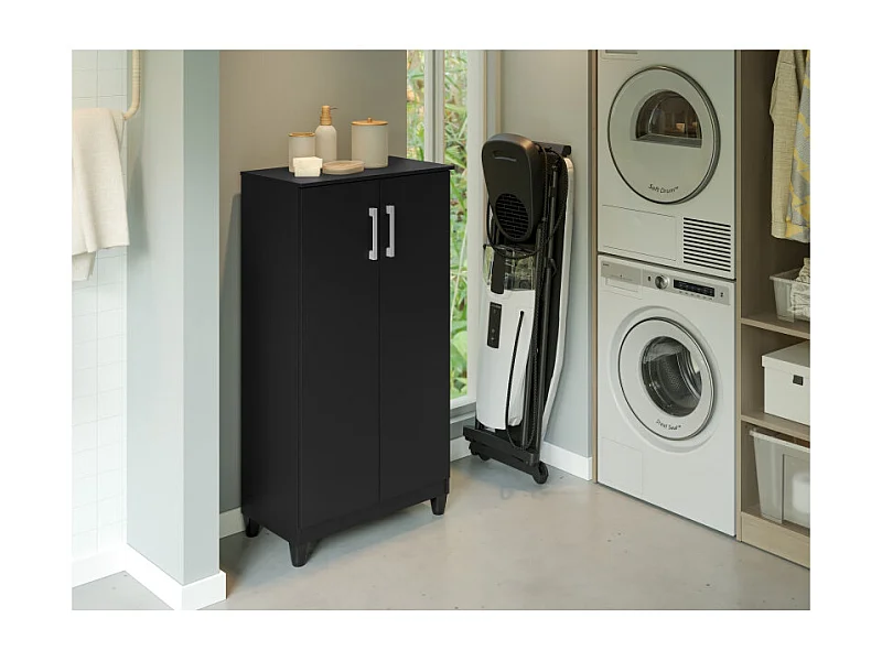 Armoire Multifonctions 2 portes 4 Niches Noire L 63.7 H 121.2 P 33.5 cm