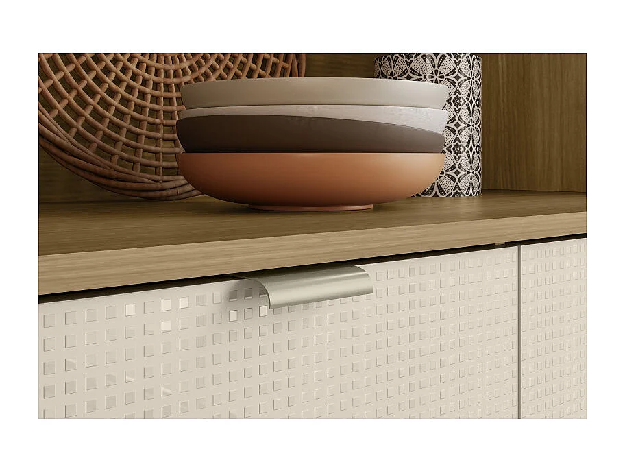 Buffet 8 Portes 1 Tiroir 18 Niches Chêne et Blanc Ecru Gaufré L 161 H 200 P 38.8 cm