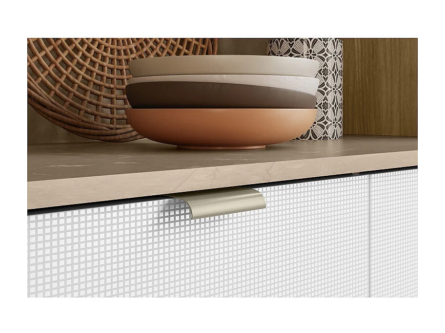 Buffet 8 Portes 1 Tiroir 18 Niches Chêne et Blanc Gaufré L 161 H 200 P 38.8 cm