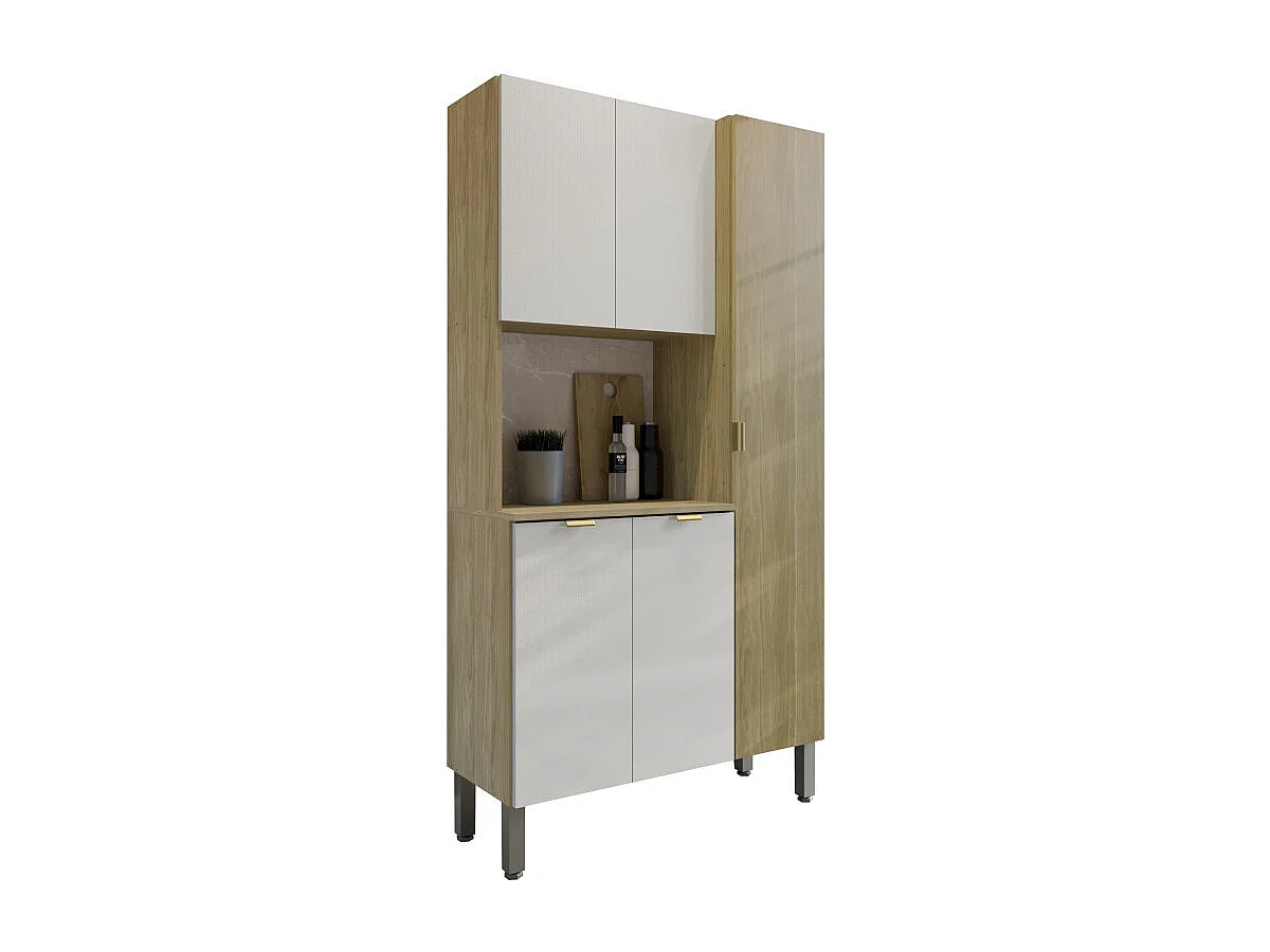 Buffet 5 Portes 9 Niches Chêne et Blanc Ecru MELISSA L 91.5 H 176 P 36.3 cm