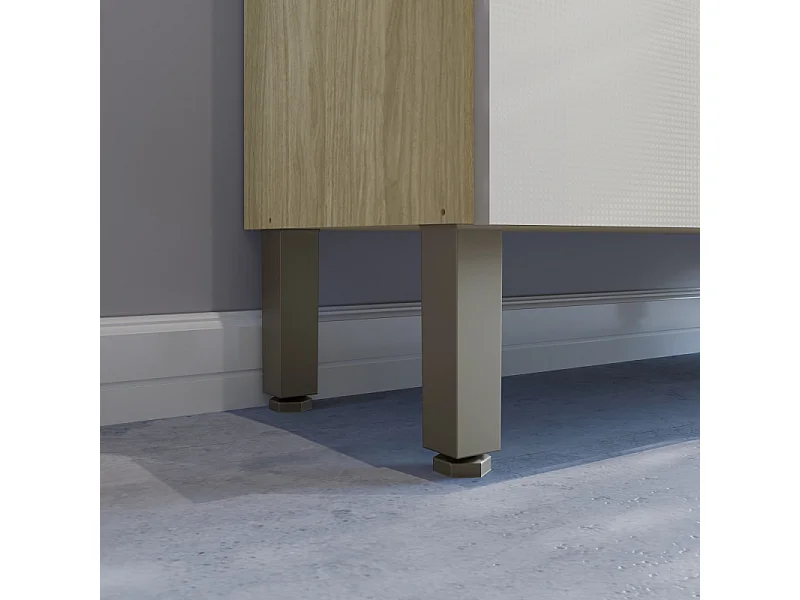 Buffet 5 Portes 9 Niches Chêne et Blanc Ecru MELISSA L 91.5 H 176 P 36.3 cm