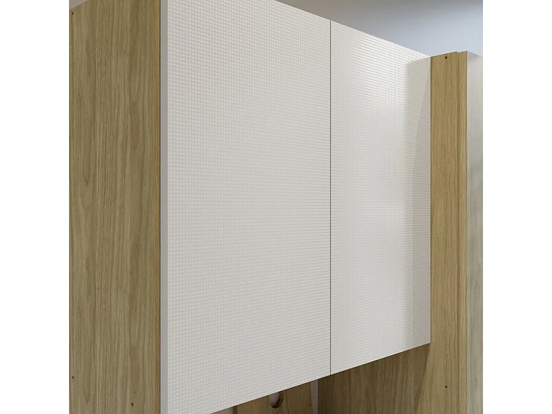 Buffet 5 Portes 9 Niches Chêne et Blanc Ecru MELISSA L 91.5 H 176 P 36.3 cm