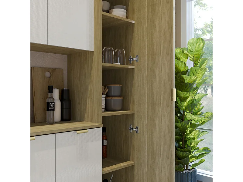 Buffet 5 Portes 9 Niches Chêne et Blanc Ecru MELISSA L 91.5 H 176 P 36.3 cm