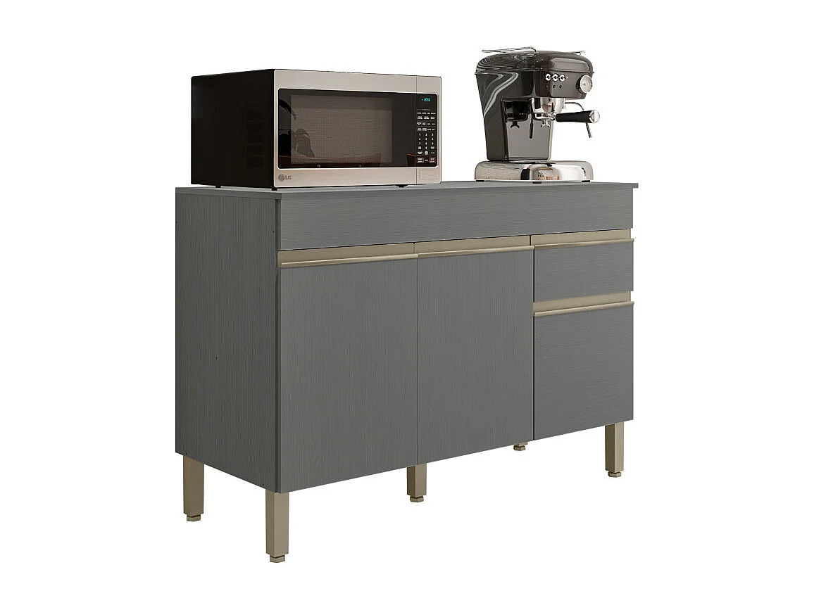 Buffet Bas 3 Portes 1 Tiroir Gris 5 Niches L 120 H 86 P 53.3 cm