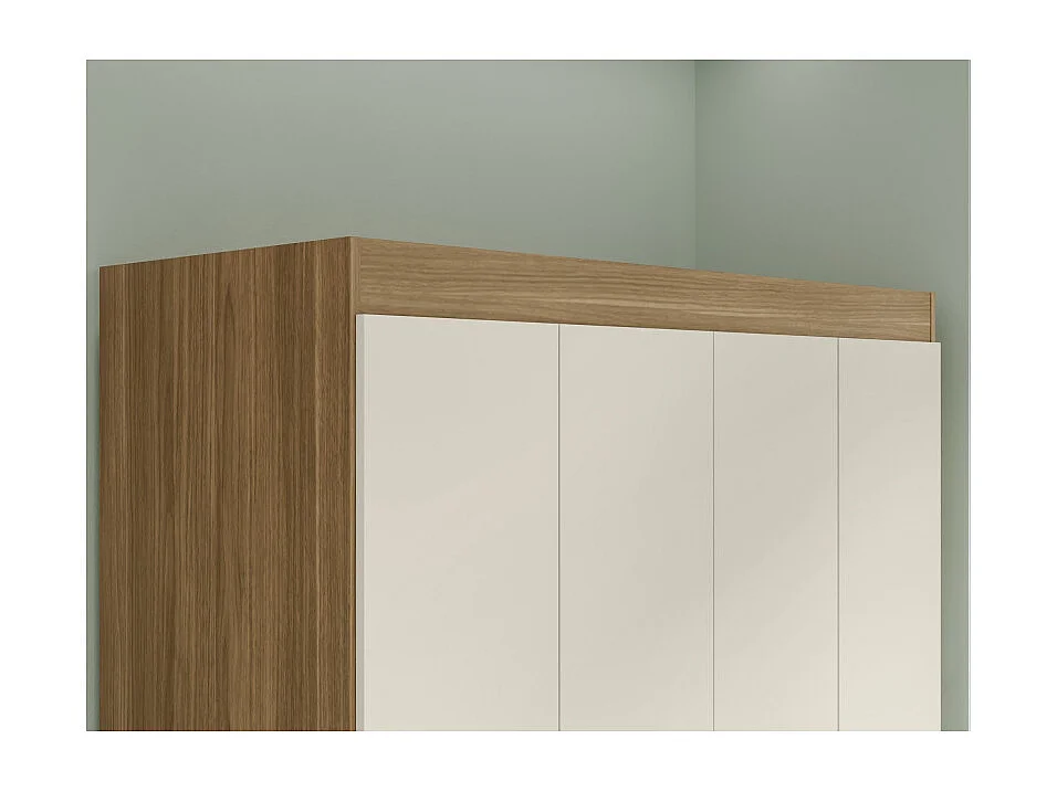 Armoire Penderie 4 Portes 2 Tiroirs 5 Niches Chêne Blanc Ecru L 102.4 H 182.4 P 46.3 cm