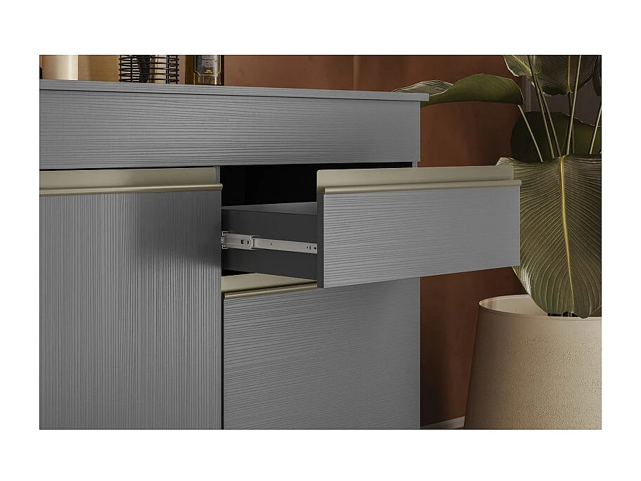Buffet Bas 3 Portes 1 Tiroir Gris 5 Niches L 150 H 86 P 53.3 cm