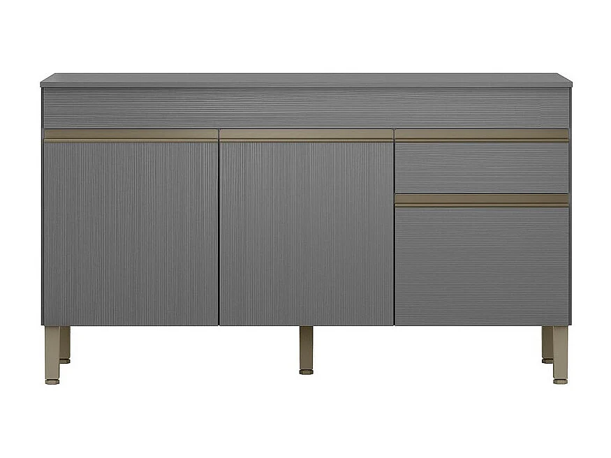 Buffet Bas 3 Portes 1 Tiroir Gris 5 Niches L 150 H 86 P 53.3 cm