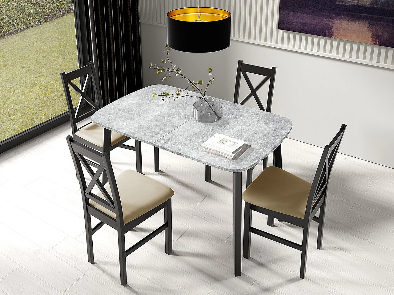 Table Edmond 110, Marbre gris|Noir, 77x80x130cm, Disponible, Stratifié, Bois