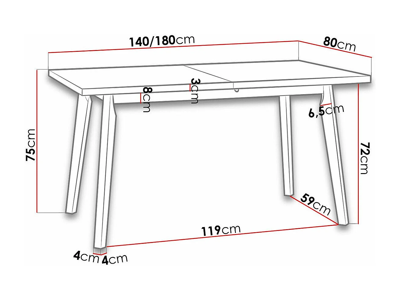 Table Victorville 129, Grandson chêne|Noir, 75x80x140cm, Disponible, Stratifié, Bois
