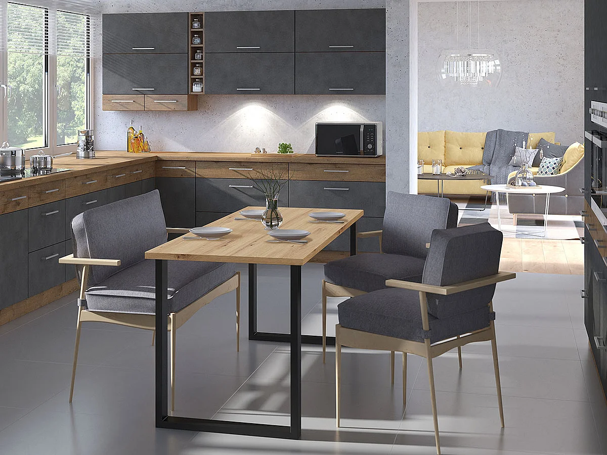 Table Tucson 138, Chêne Artisan|Noir, 75x67x185cm, Stratifié, Métal