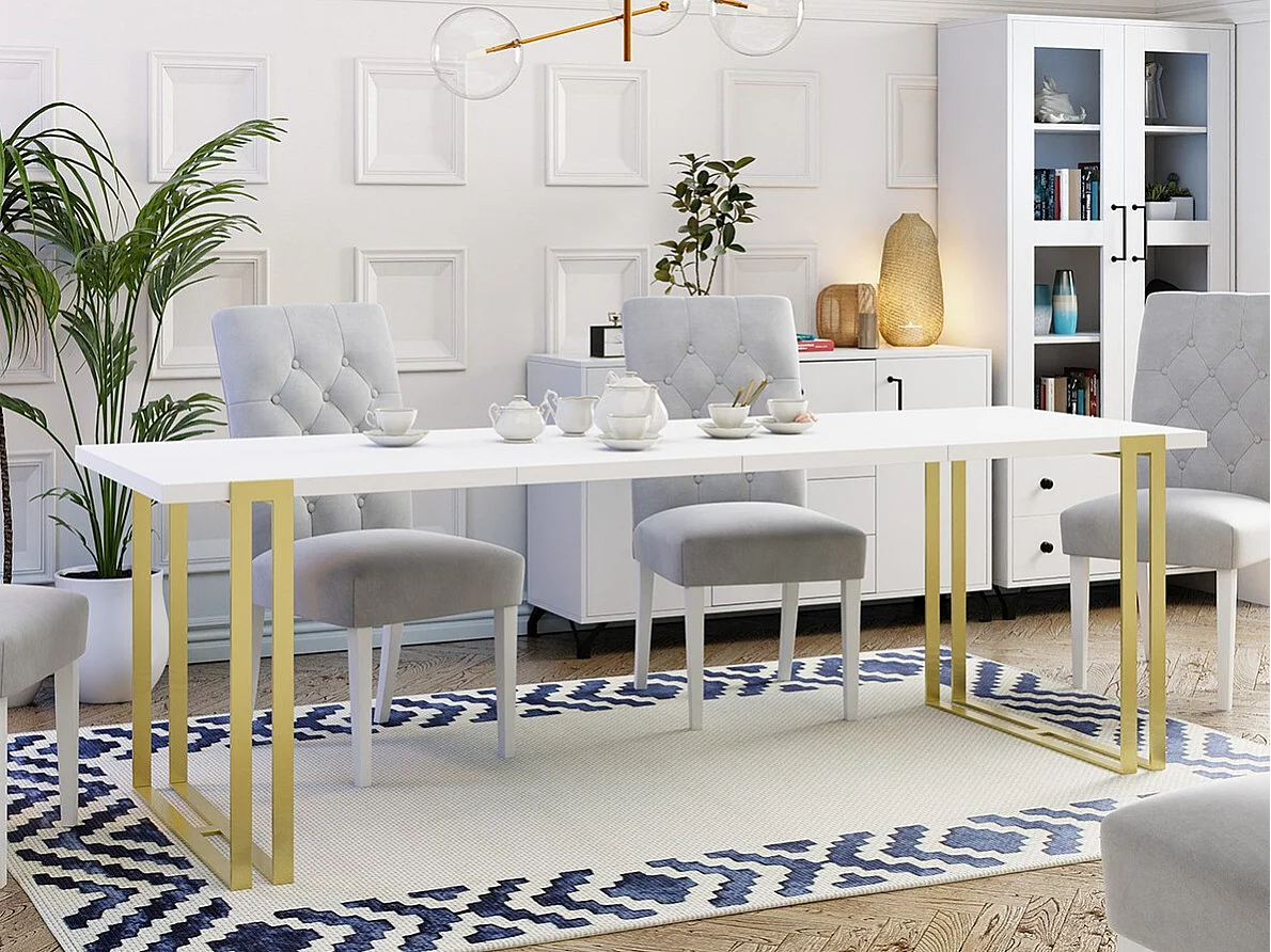 Table Comfivo 179, Blanc|Doré, 76x80x140cm, Disponible, Stratifié, Métal