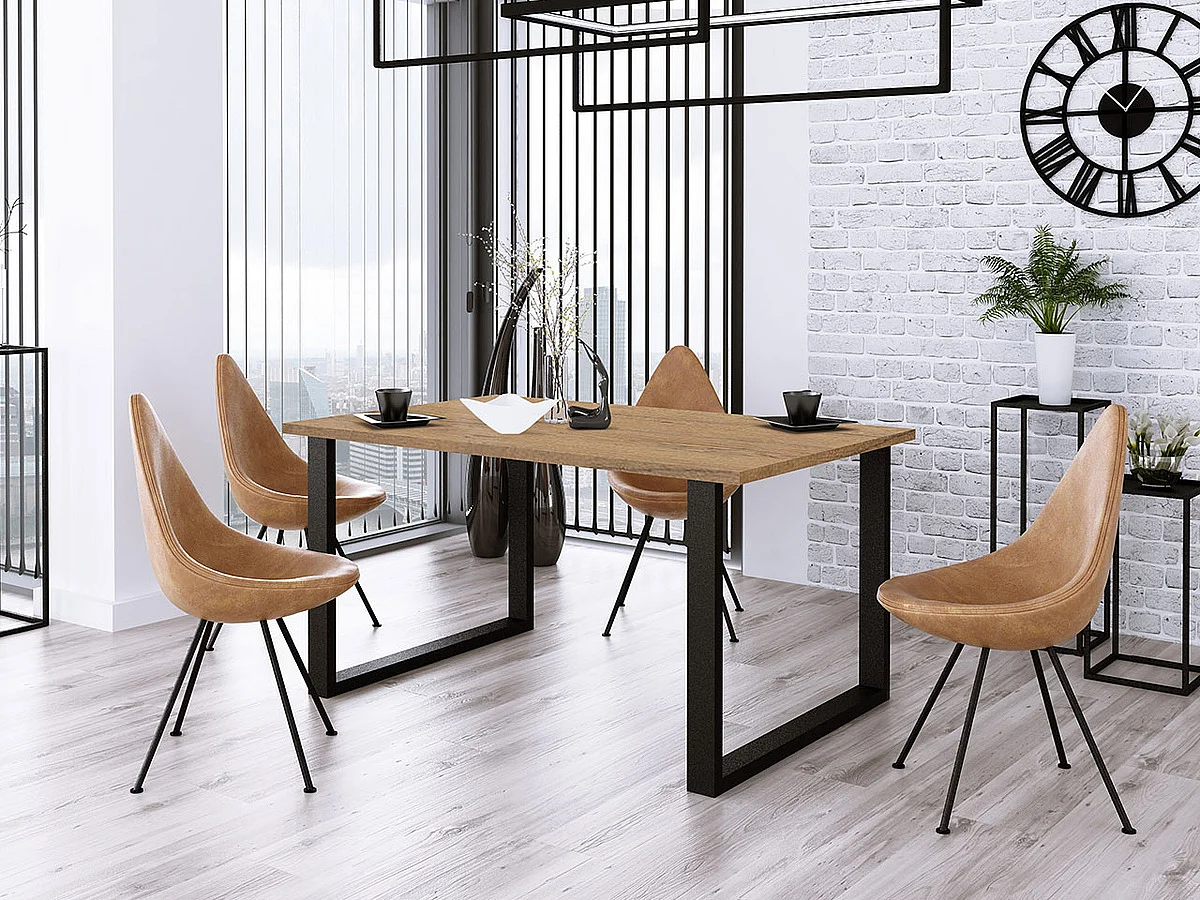 Table Tucson 139, Noir|Chêne lancelot, 75x90x185cm, Stratifié, Métal