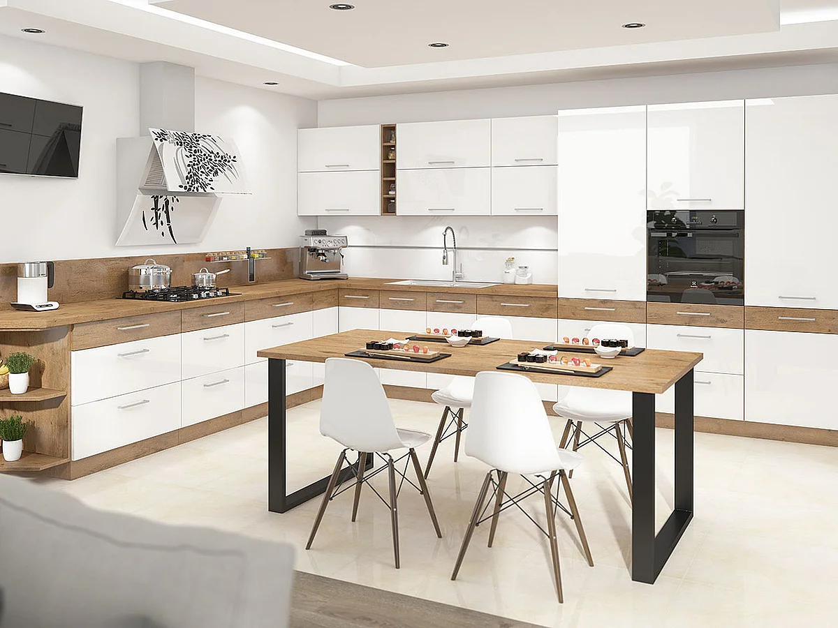 Table Tucson 139, Noir|Chêne lancelot, 75x90x185cm, Stratifié, Métal