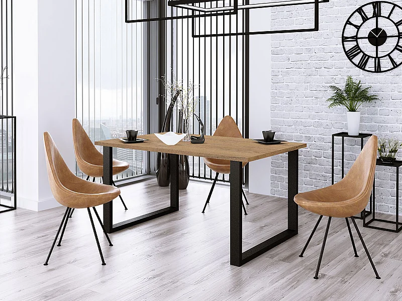 Table Tucson 139, Chêne lancelot|Noir, 75x90x185cm, Stratifié, Métal
