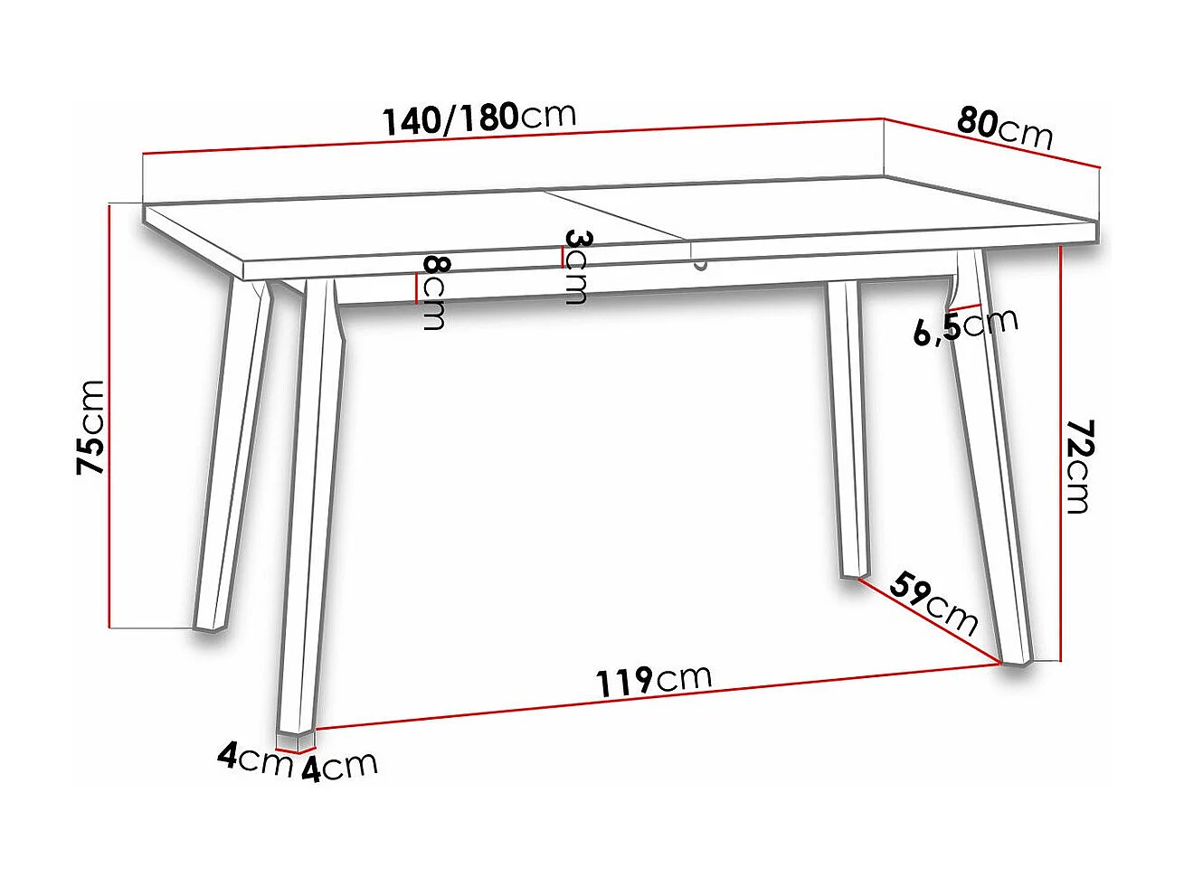 Table Victorville 129, Chêne Artisan|Noir, 75x80x140cm, Disponible, Stratifié, Bois