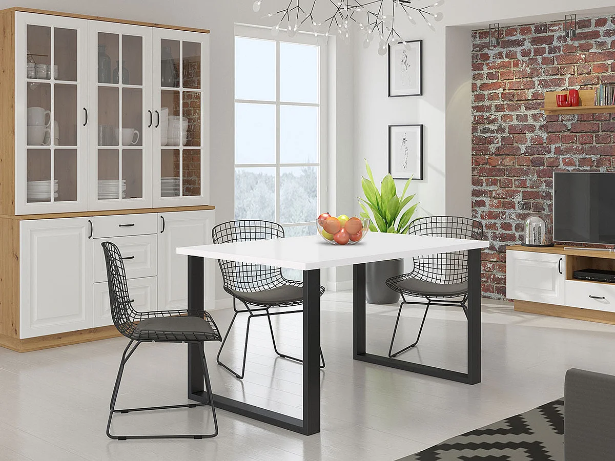 Table Tucson 137, Noir|Blanc, 75x90x138cm, Stratifié, Métal