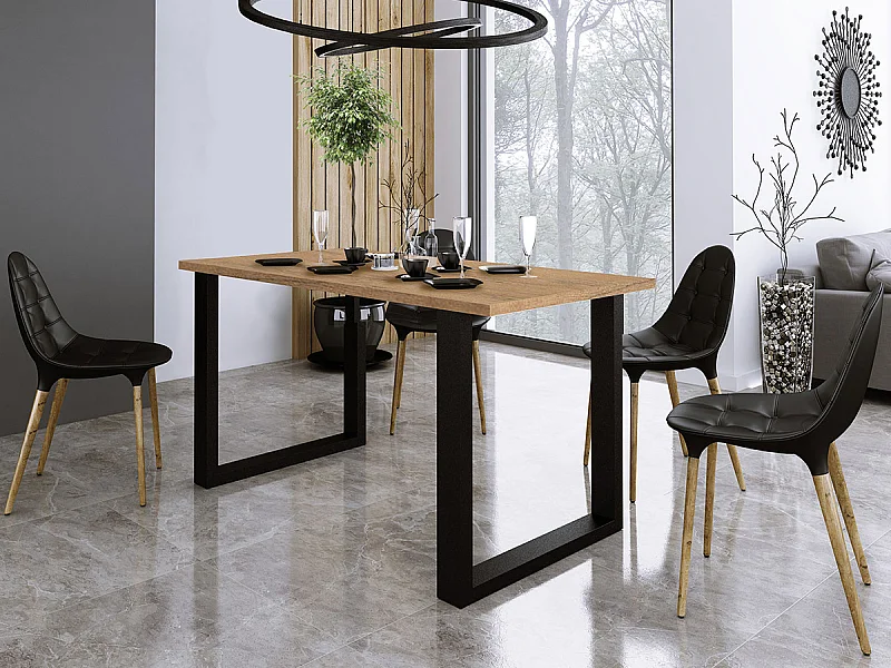 Table Tucson 136, Chêne lancelot|Noir, 75x67x138cm, Stratifié, Métal