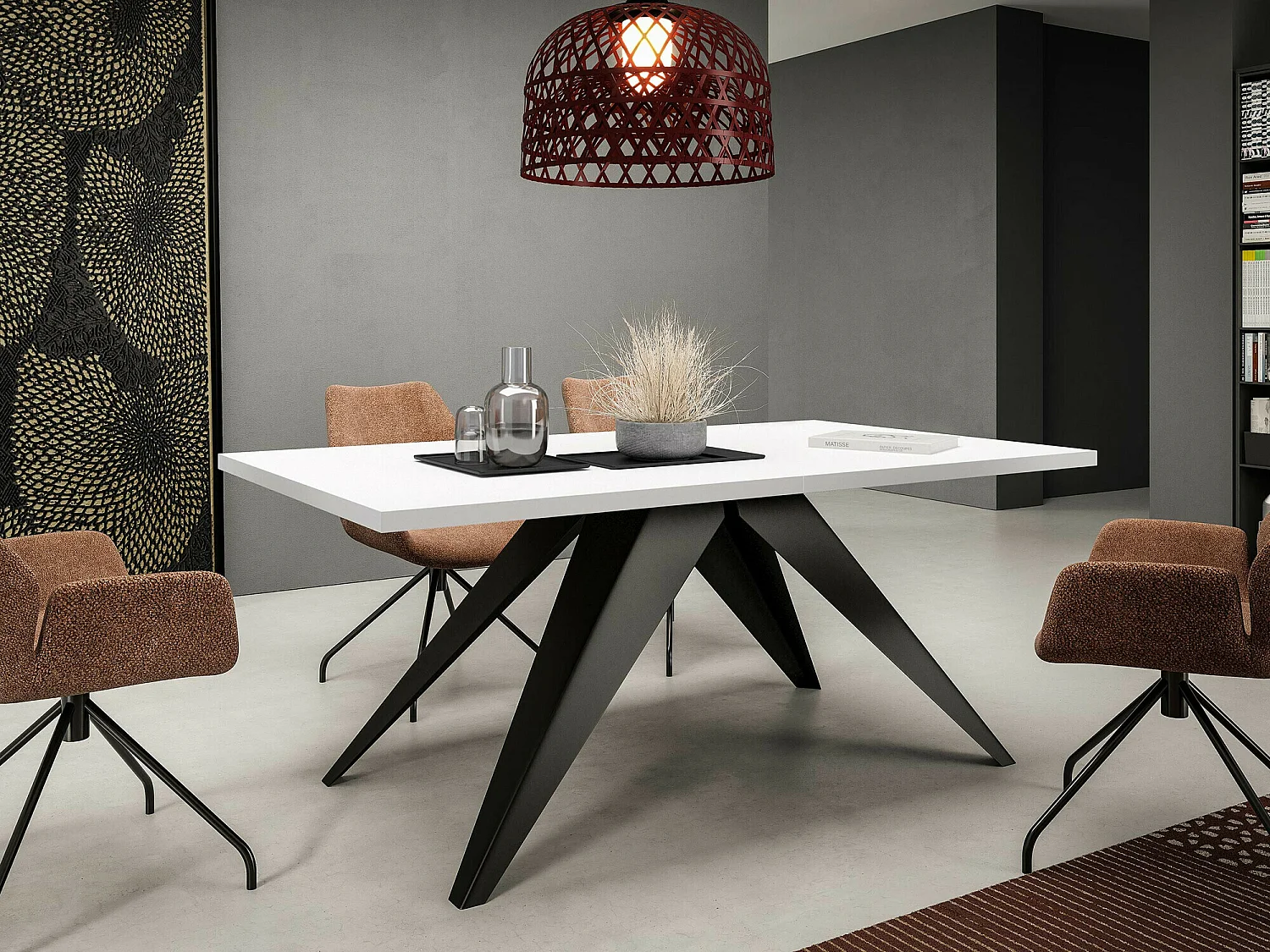 Table Oswego 113, Blanc|Noir, 76x80x140cm, Disponible, Stratifié, Métal