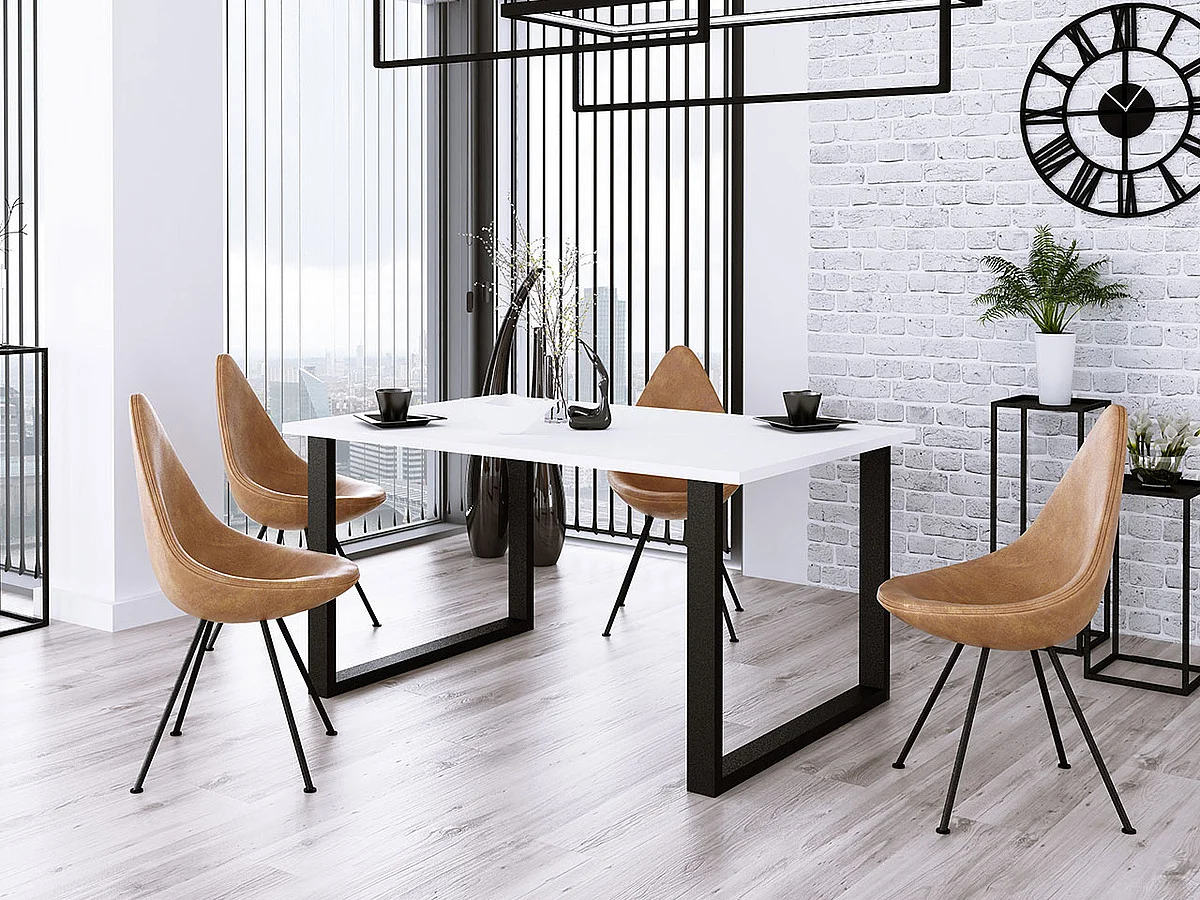 Table Tucson 139, Noir|Blanc, 75x90x185cm, Stratifié, Métal
