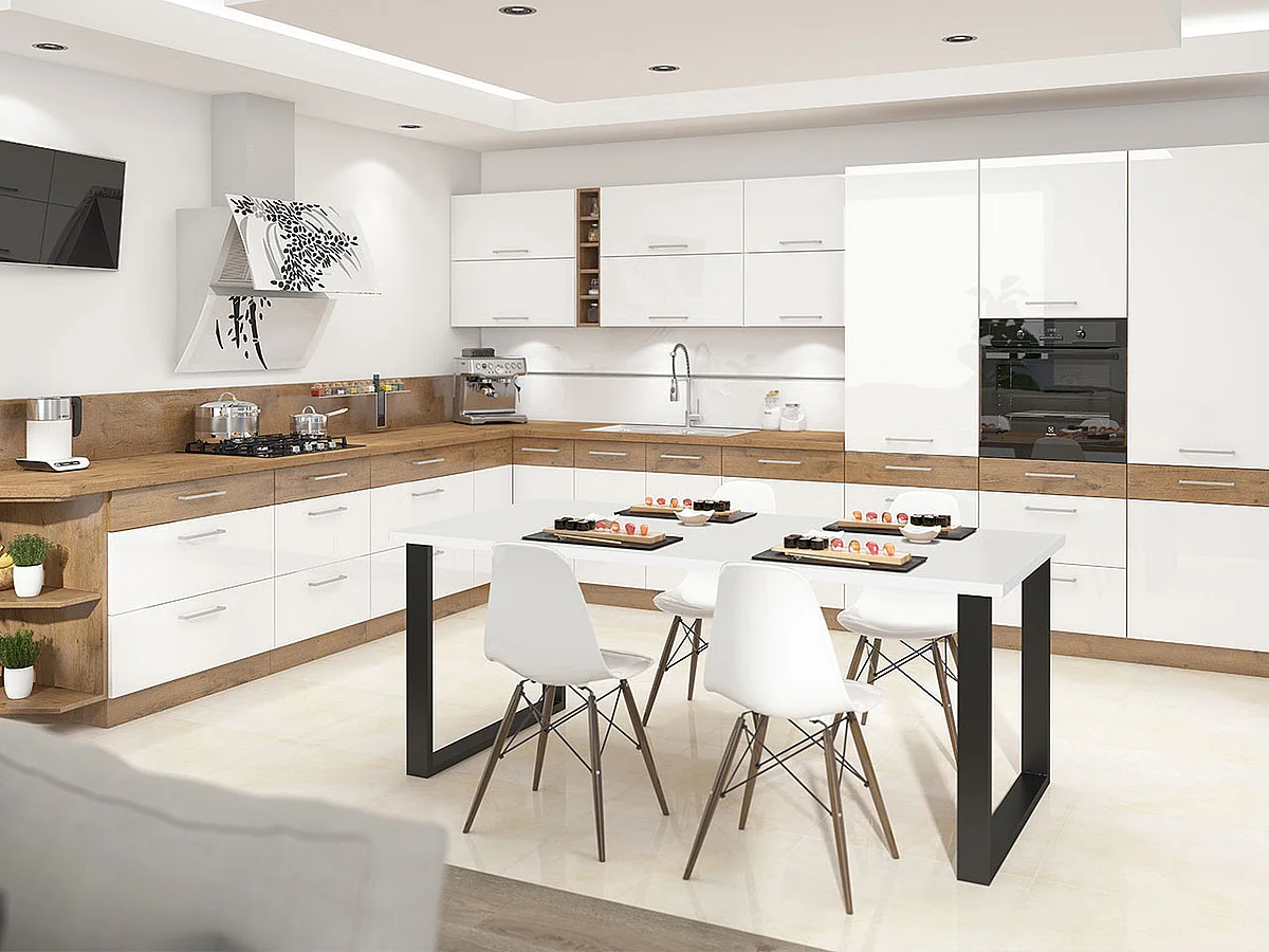 Table Tucson 139, Noir|Blanc, 75x90x185cm, Stratifié, Métal