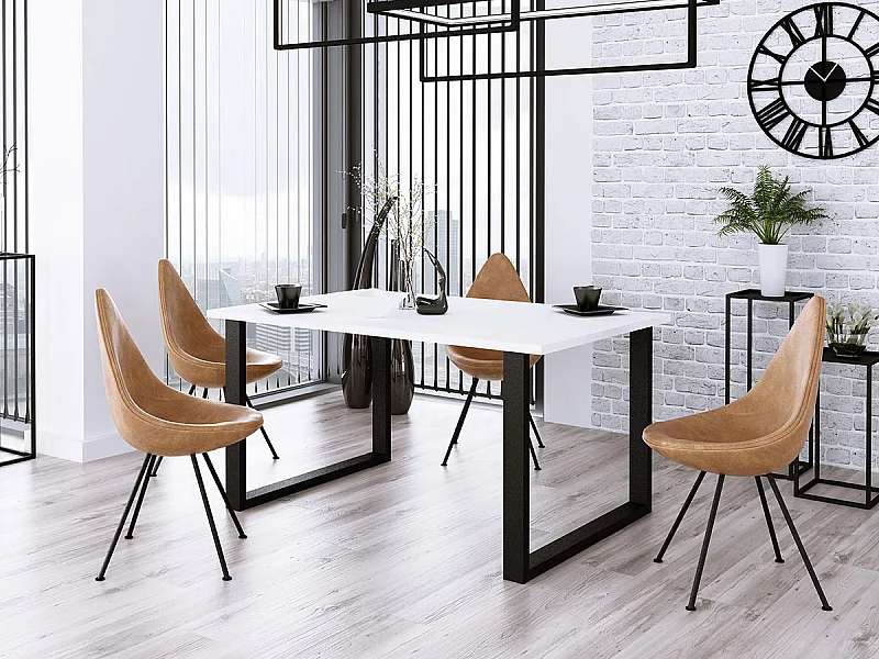 Table Tucson 139, Noir|Blanc, 75x90x185cm, Stratifié, Métal