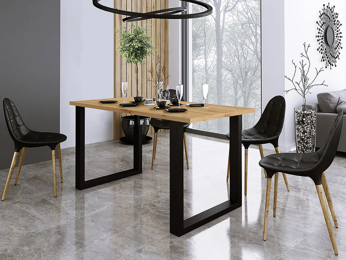 Table Tucson 136, Chêne Artisan|Noir, 75x67x138cm, Stratifié, Métal