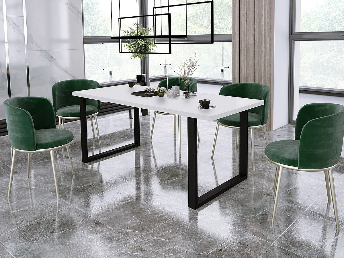 Table Tucson 138, Noir|Blanc, 75x67x185cm, Stratifié, Métal