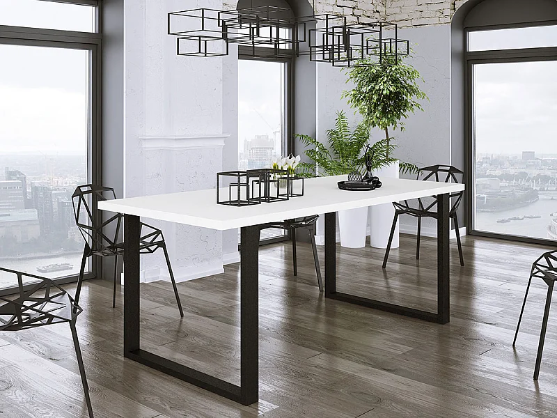 Table Tucson 138, Noir|Blanc, 75x67x185cm, Stratifié, Métal